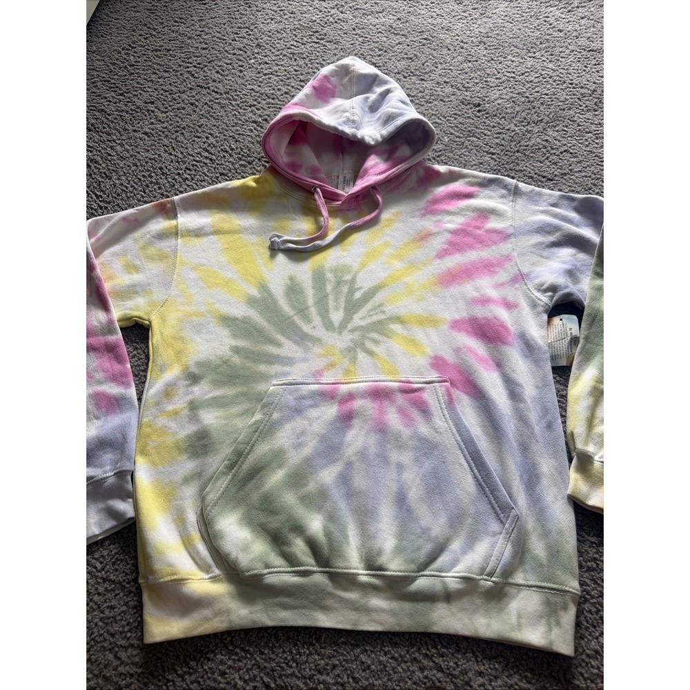 NWT Pastel Tie Dye Hoodie Unisex Medium Handmade Spiral Pullover Kangaroo Pocket